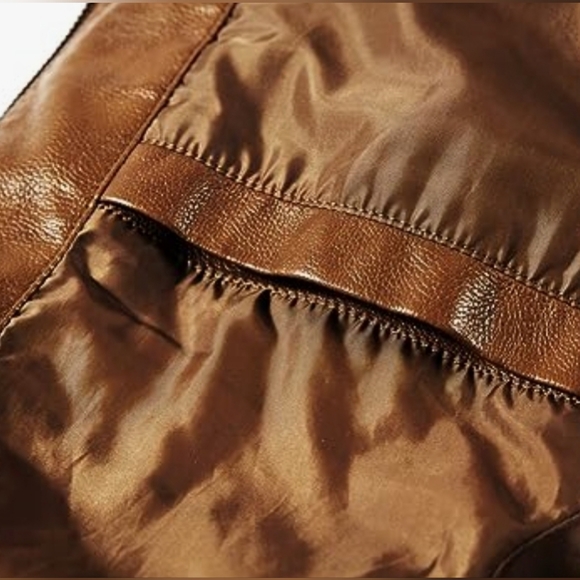 Mens Brown Faux Leather Motorcycle Jacket - Picture 3 of 10